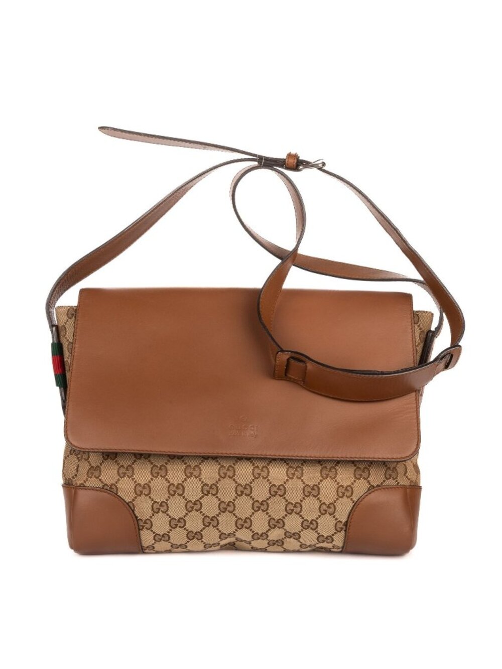 Gucci Foldover Flap Bag Crossbody Beige Brown GG Canvas